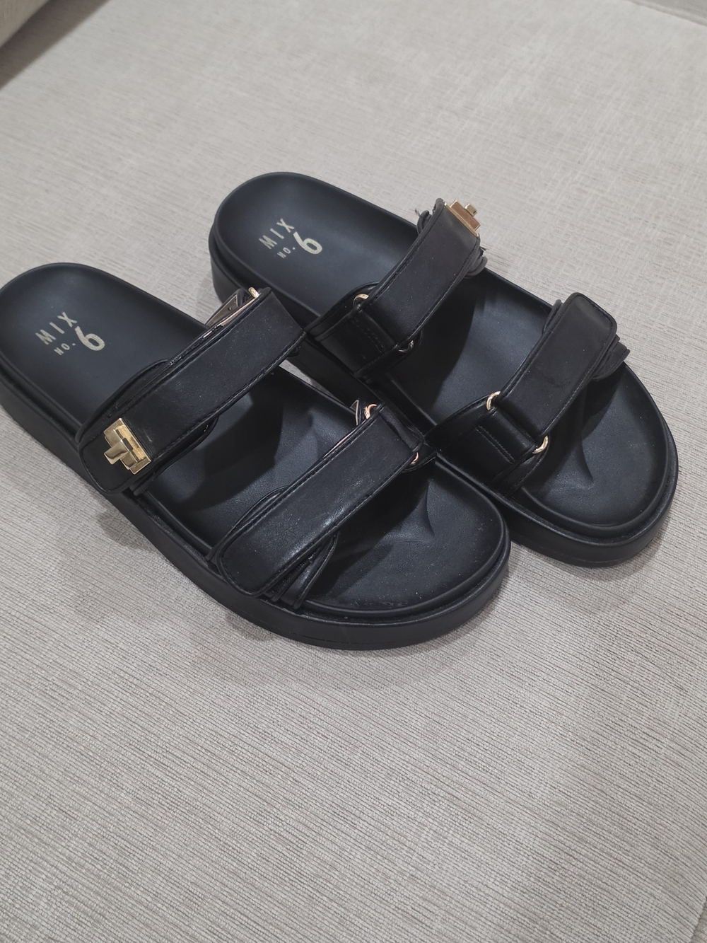 Black Slide Sandals with Gold Accent - Size 10
